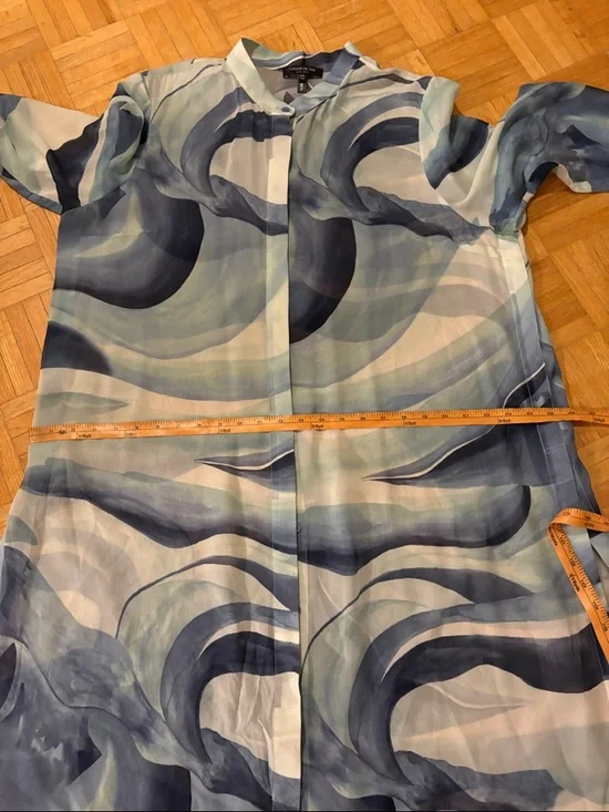 Light Blue Wave-Print Shirt Dress - Women - Picture 4 of 15